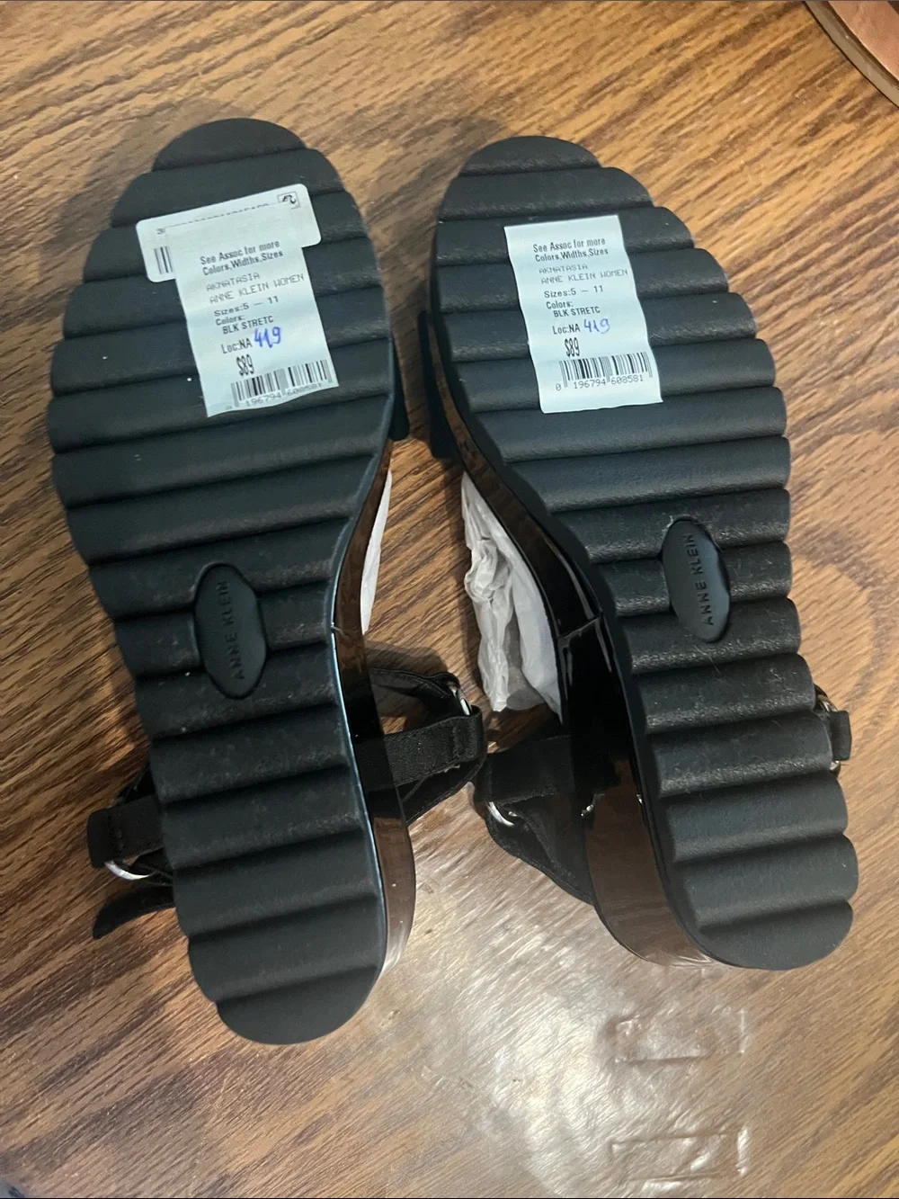 Anne Klein Black Patent Platform Ankle-Strap Sandals